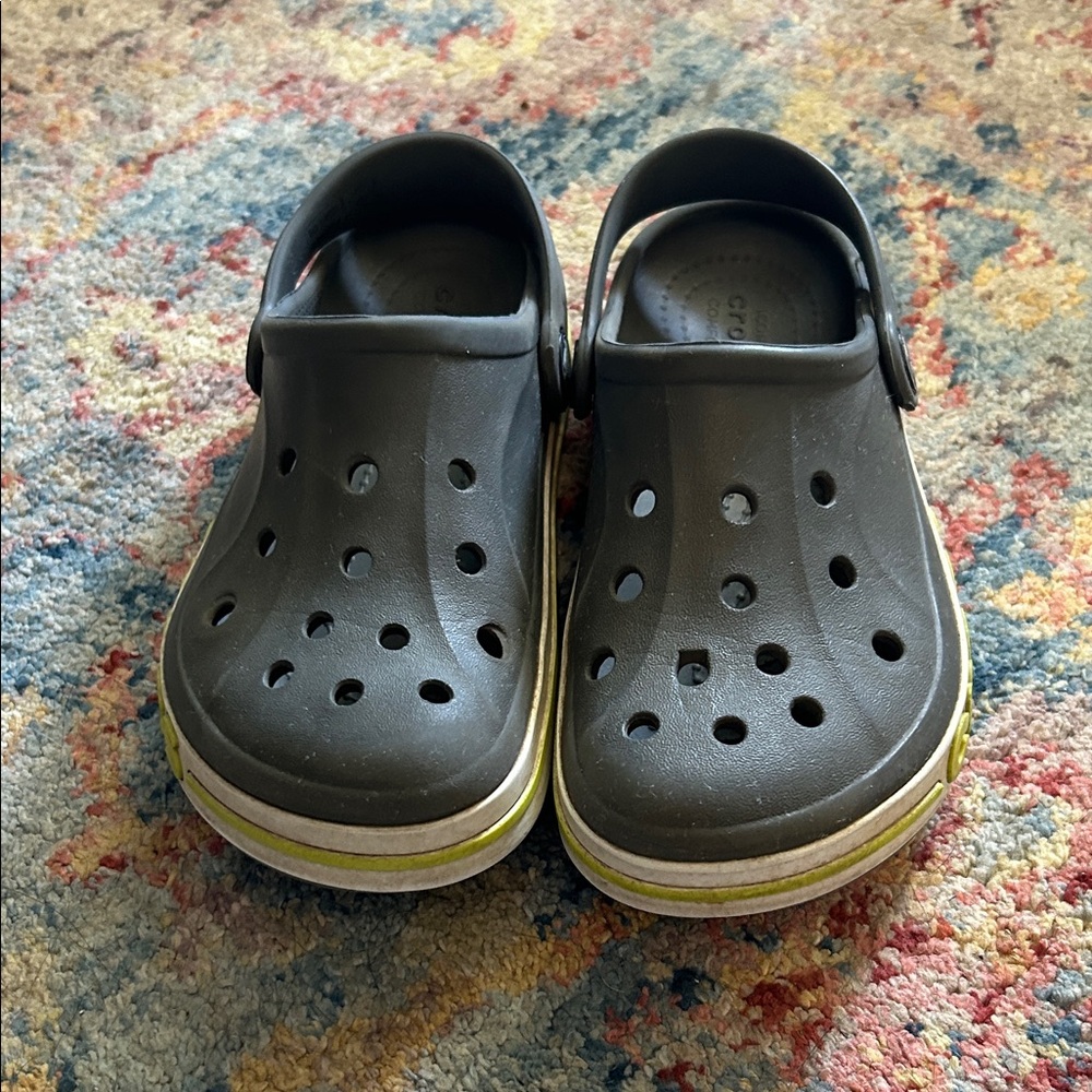 CROCS Kids Dark Gray Clog Sandals with Yellow Accent